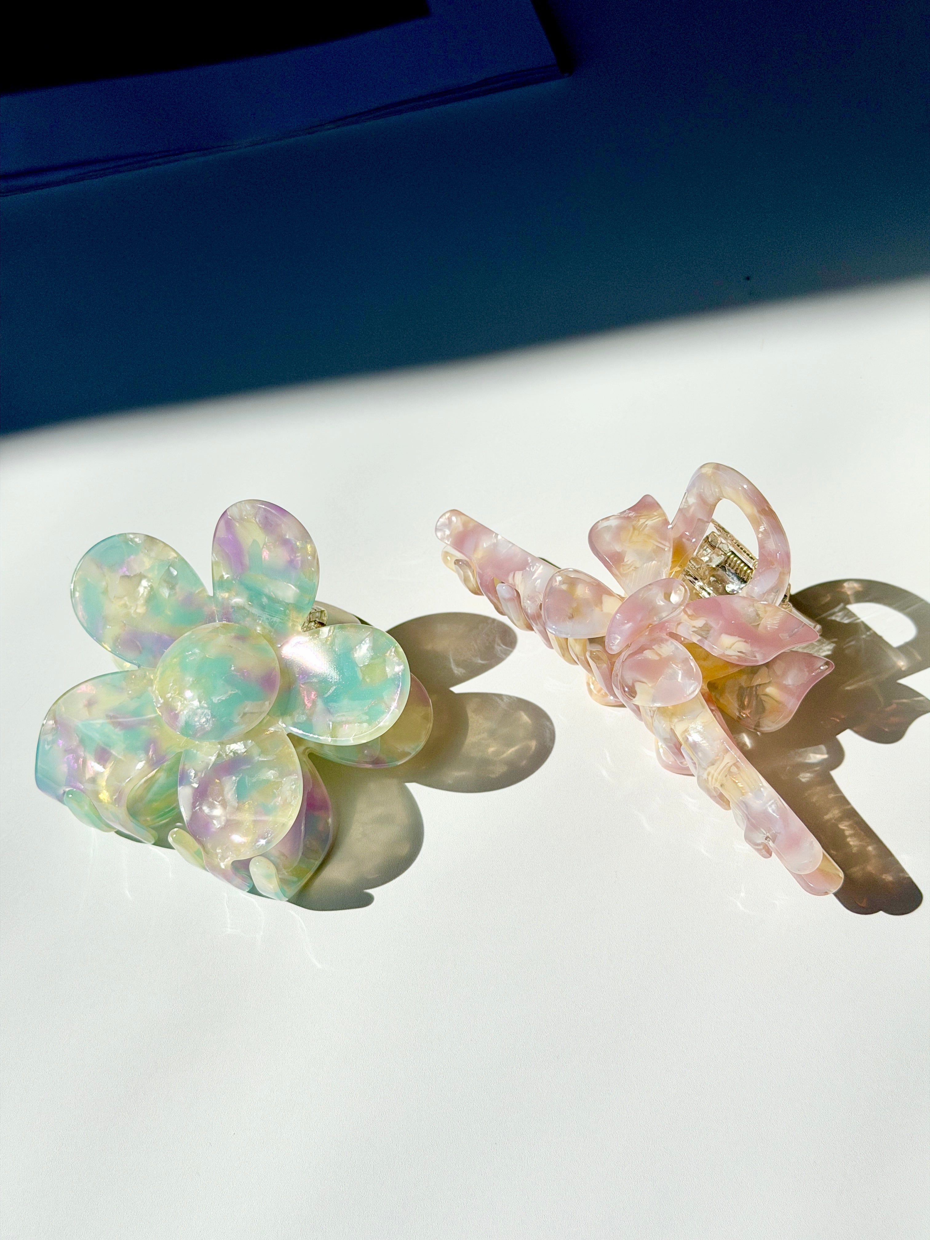 Iridescent Flower & Bow Acetate Hair Clip Set
