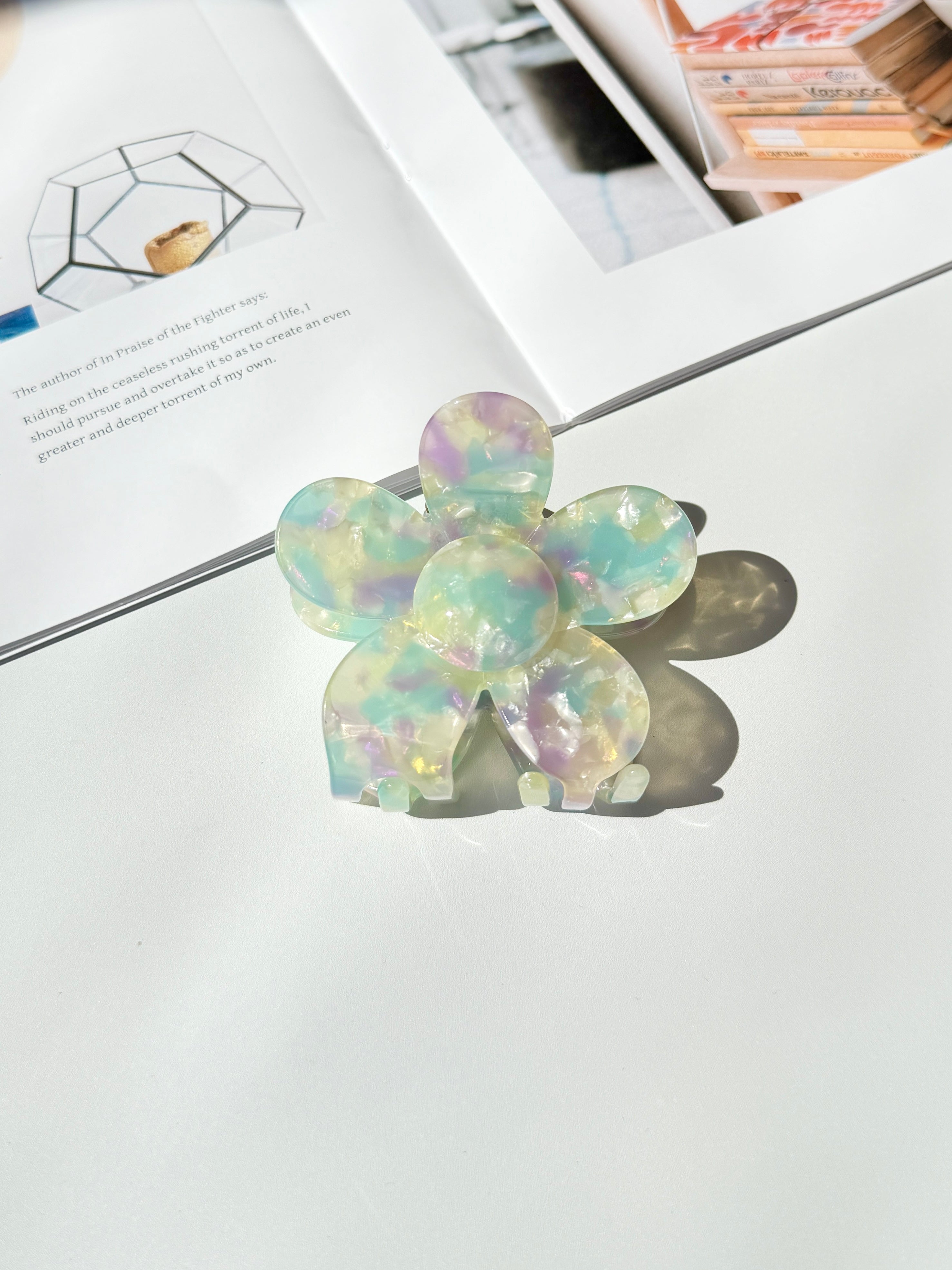 Iridescent Flower & Bow Acetate Hair Clip Set