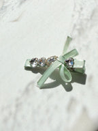 Mint Bow Crystal Heart Hair Clip