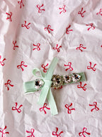 Mint Bow Crystal Heart Hair Clip