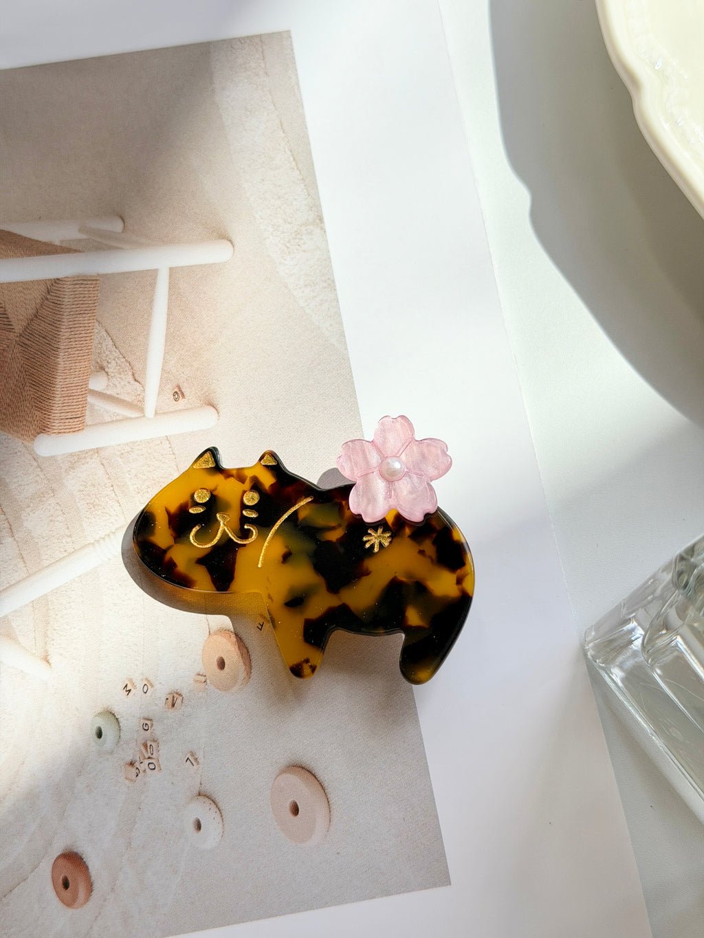 Tortoiseshell Cat Cherry Blossom Claw Clip