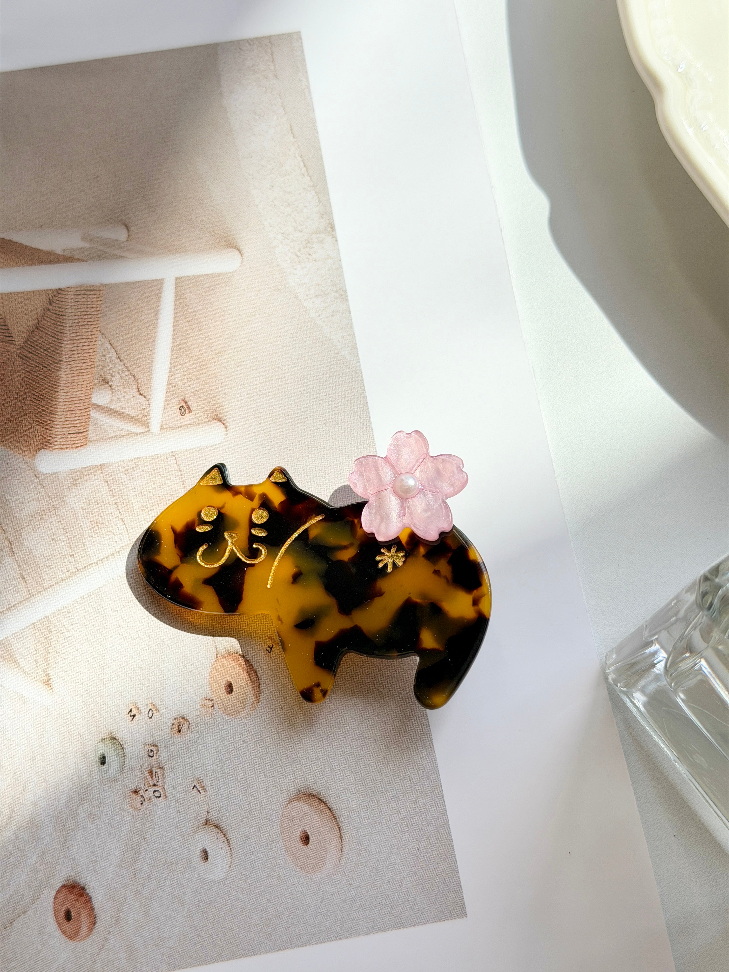 Tortoiseshell Cat Cherry Blossom Claw Clip