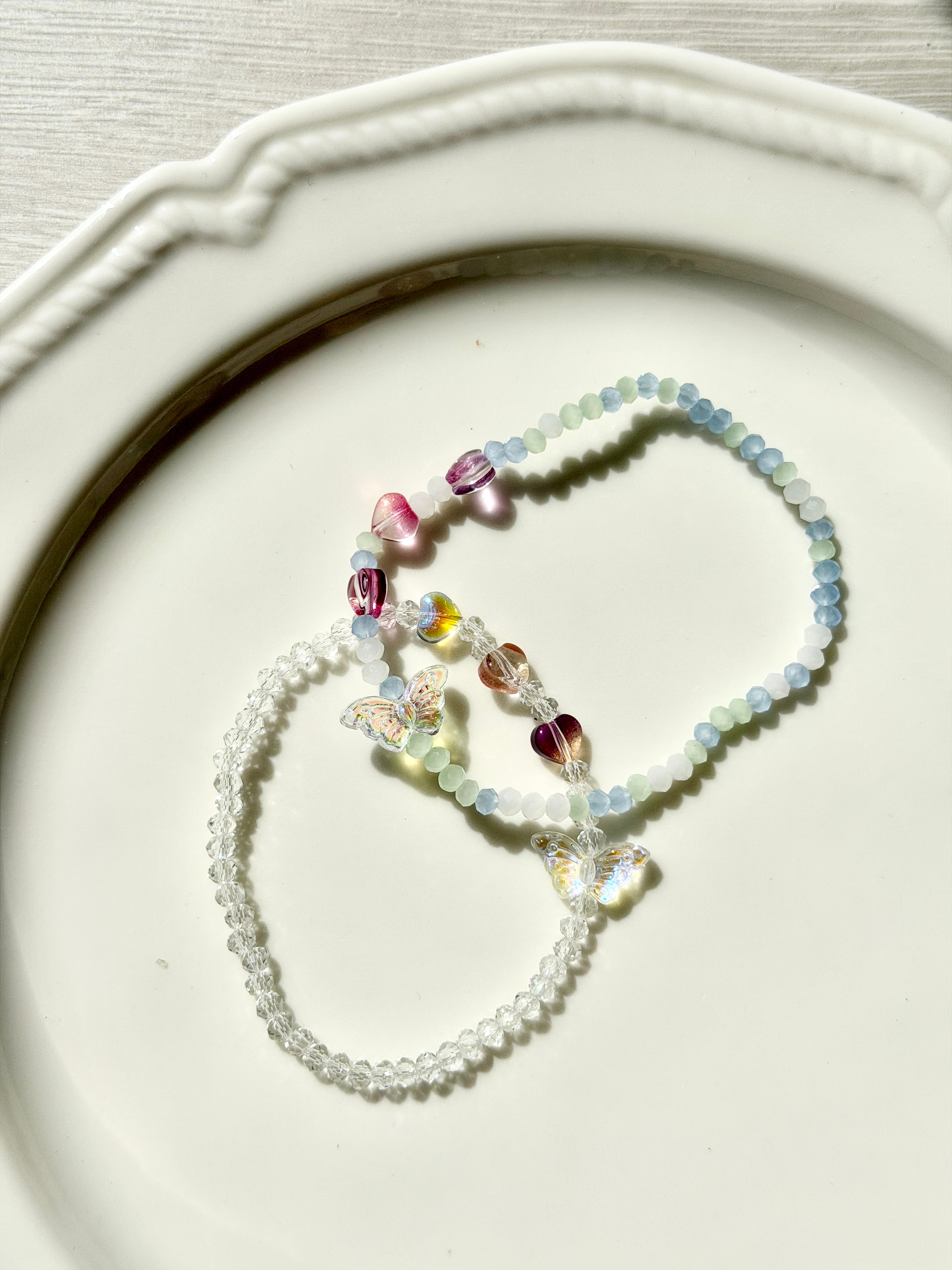 Crystal Butterfly Charm Beaded Bracelet