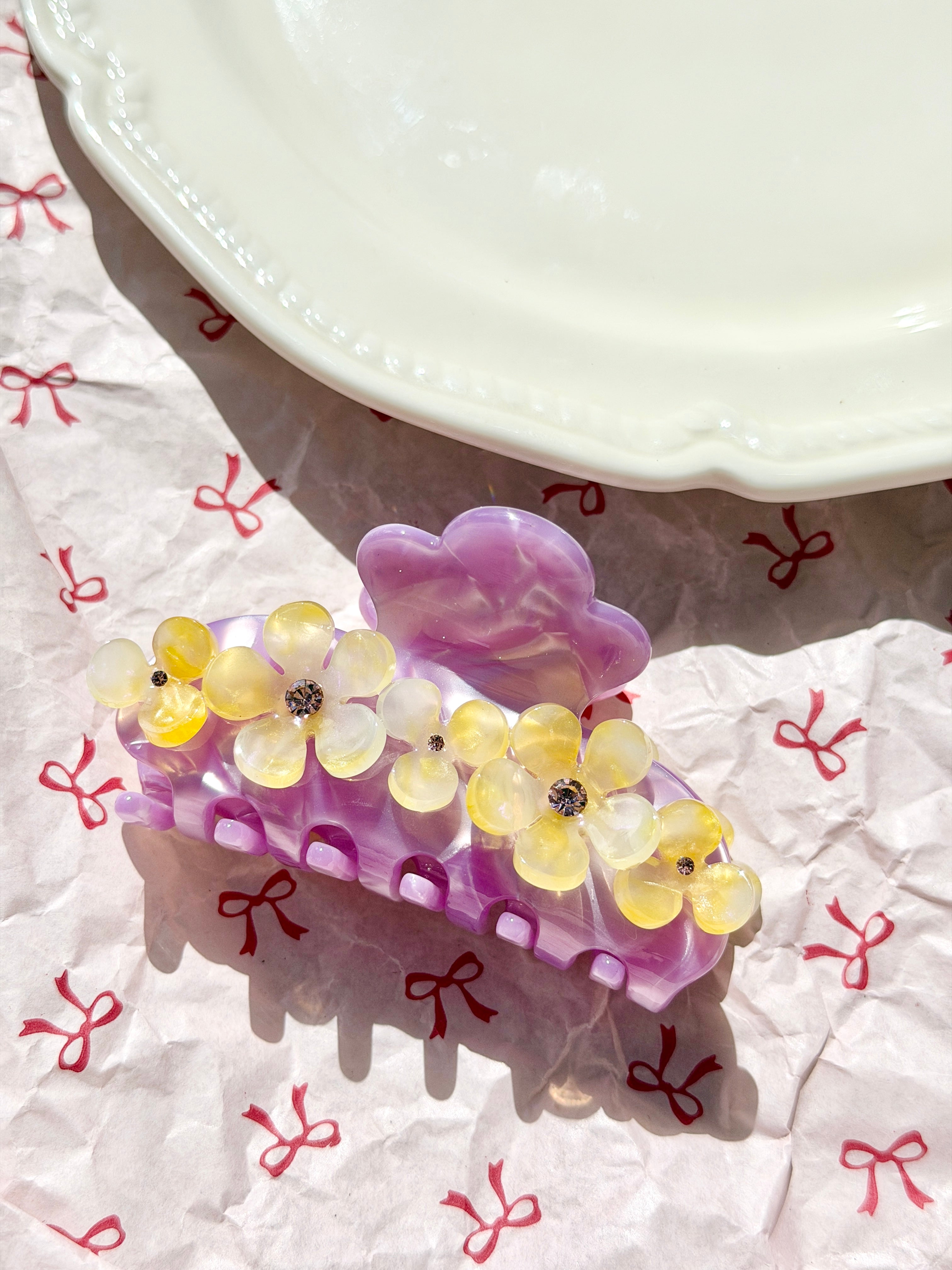 Purple Marble Daisy Flower Claw Clip
