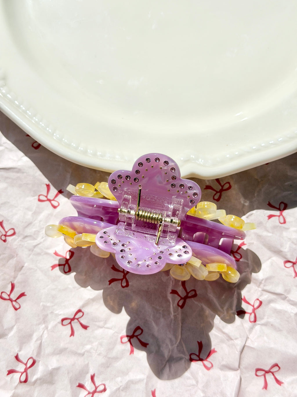 Purple Marble Daisy Flower Claw Clip
