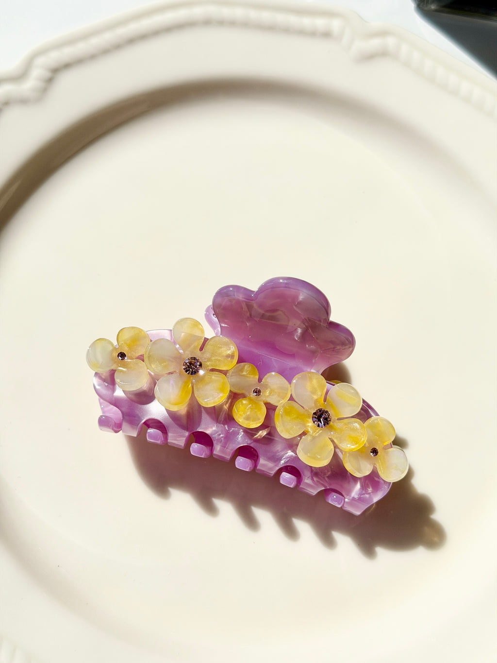 Purple Marble Daisy Flower Claw Clip