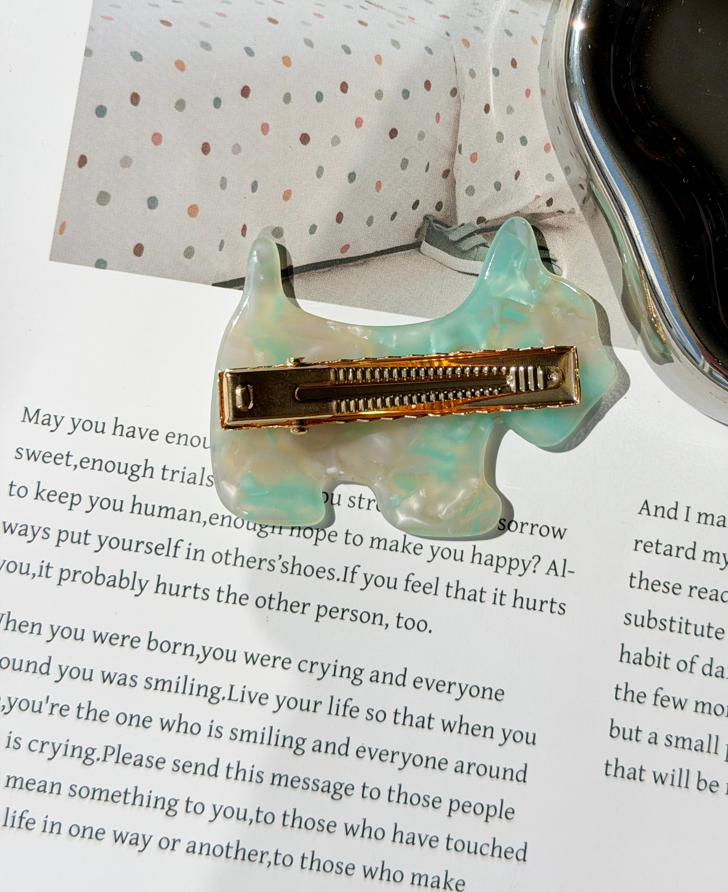 Scottie Dog Marble Acetate Hair Clip